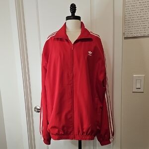 adidas Red Lightweight Three-Stripe Track Jacket